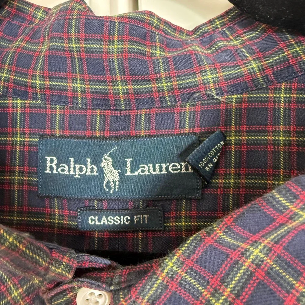 Vintage Polo Ralph Lauren Shirt Mens 4XB Blue Red Plaid Classic Fit Cotton Big